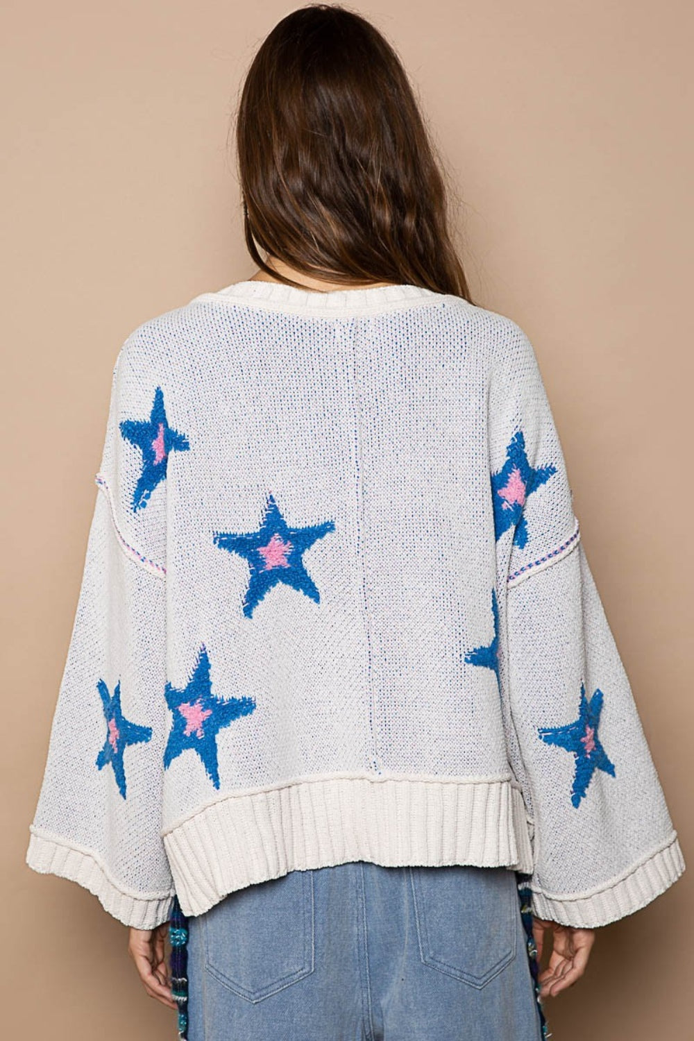 V Neck Star Patch Sweater