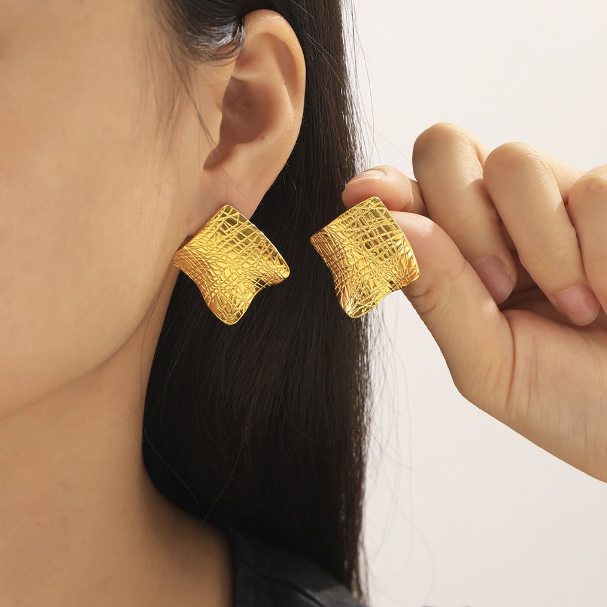 Textured 18K Gold Plated Stud Earrings