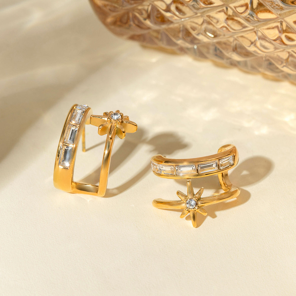 18K Gold Plated Zircon Double-Layered Earrings