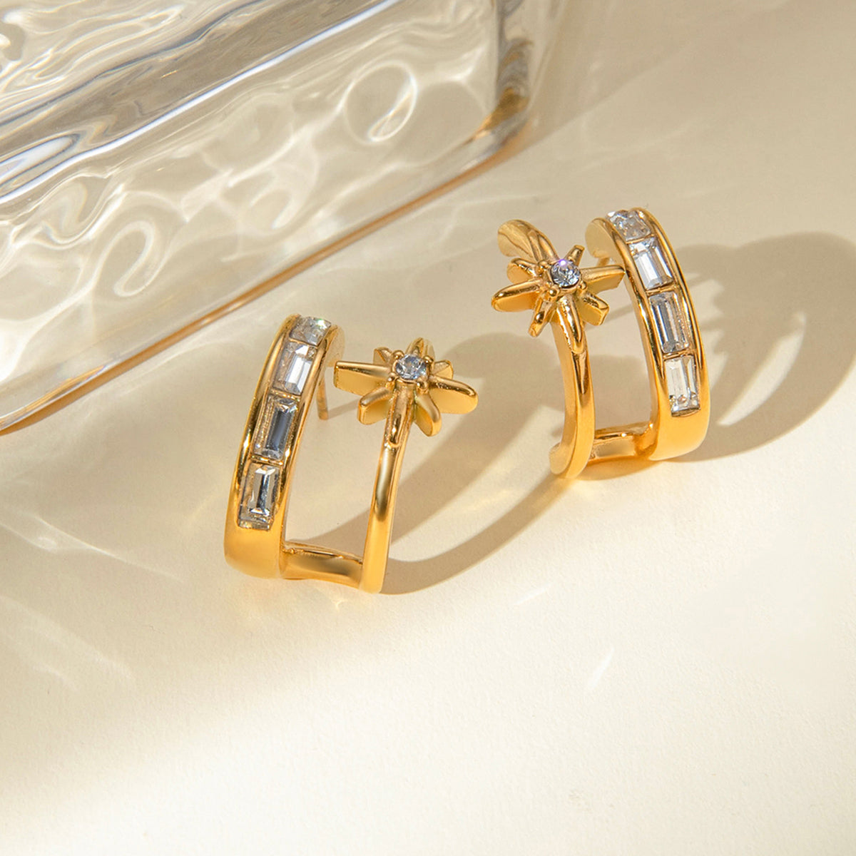 18K Gold Plated Zircon Double-Layered Earrings